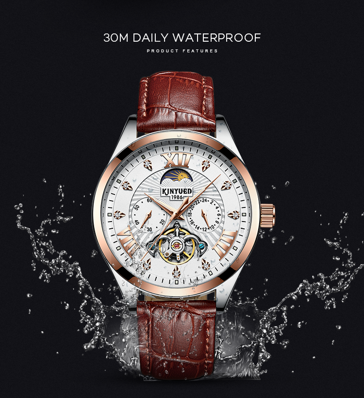 Watches men luxury brand automatic luminous moon phase watch Leather fashion tourbillon automatic mechanical watch