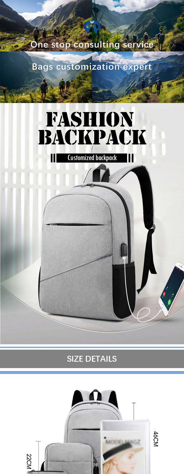 Sympathybag 3 Piece Men Laptop Backpack Anti Theft USB Charging Custom Logo