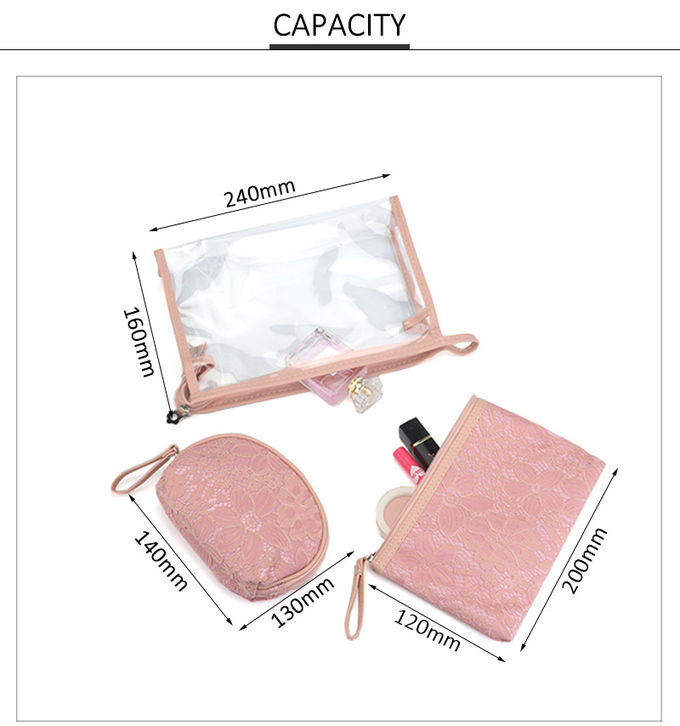 Zipper Transparent PVC Cosmetic Bag 3 Pieces Set