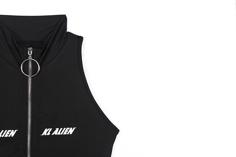 Sexy Sleeveless Bodycon Jumpsuit Turtleneck Zipper Fly Letter Print