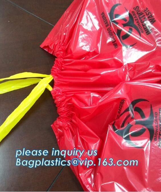 Biohazard Waste Disposal Bags Drawstring, Gallon Capacity, Medical Garbage Bags, High- Temperature Resistant