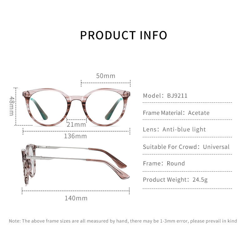 Retro Round Acetate Metal Glasses Blue Light Blocking Gaming Computer Anti UV Glare