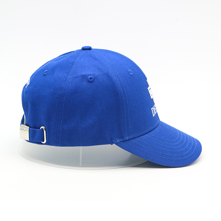 6 Panels 3D Flat Blue Embroidered Baseball Caps 100% Cotton Twill Curved Brim Hat