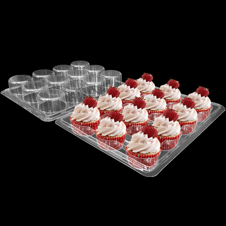 Disposable 12 Hole Clear Mini Cupcake Containers PET Plastic With Snap On Lid