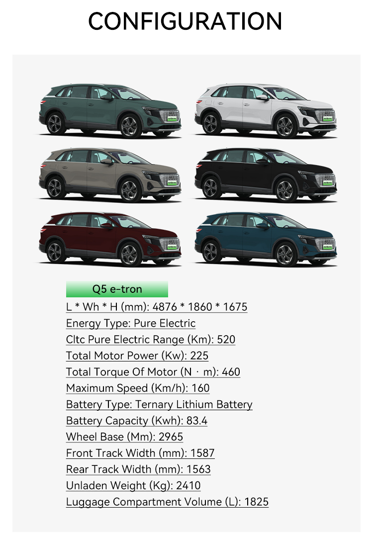 520Km Cltc Pure Electric Range speed 160Km/h 4wd Energy Electric Vehicles for Trade 2024 Luxury SUV 0km Car Au-di Q5 E-tron