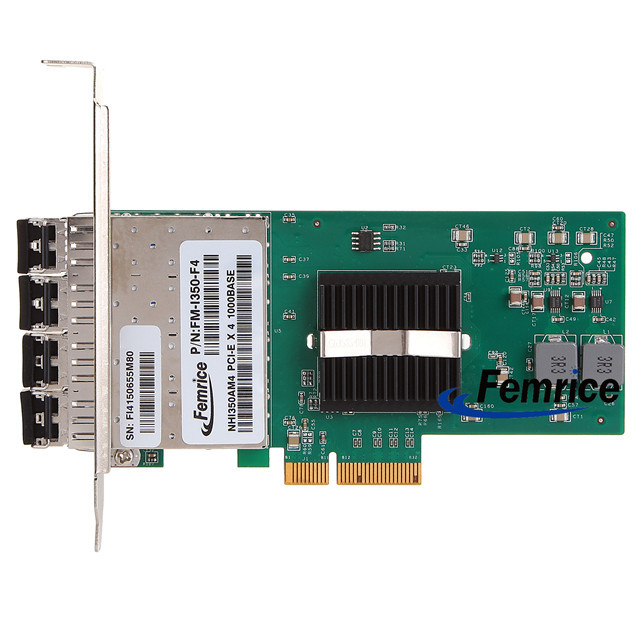 Femrice 1000Mbps Quad Port Gigabit Ethernet Server Network Adapter PCIe x4 Intel I350 Gigabit Network Interface Card