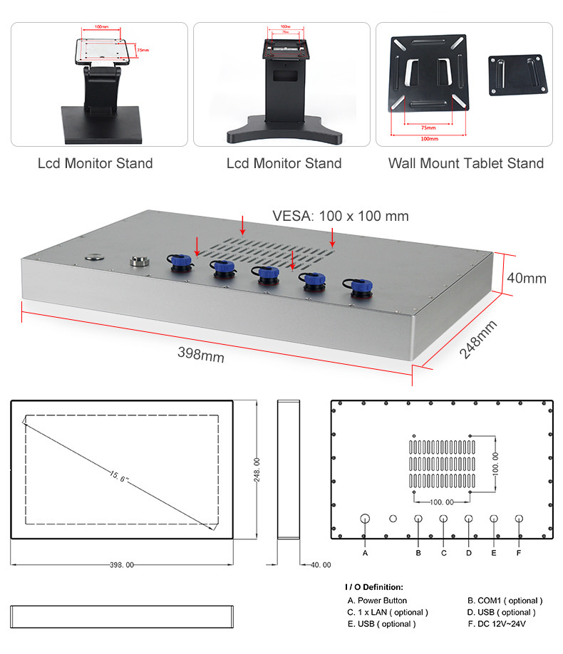 Wince Core I3 I5 Industrial Touch Panel PC IP66 IP69k Waterproof Fanless 15.6 Inch