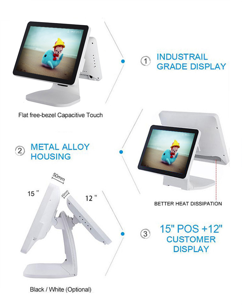 White Color Retail Epos Systems Windows OS With Card Reader High Brightness