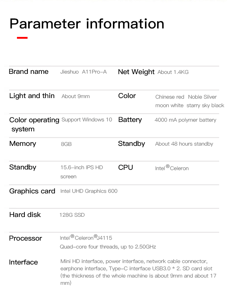 1.80GHz Ultra Thin Laptop Computer 15.6 Inch 8G RAM 128GB SSD Intel Quad Core Processor