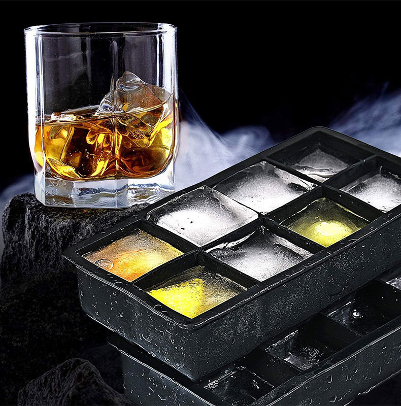 Ice Cube Trays – Large Silicone Ice Cube Mold For Freezer – Makes 8 Giant Whiskey Ice Cubes, Square Silicone Molds (2 Pack)