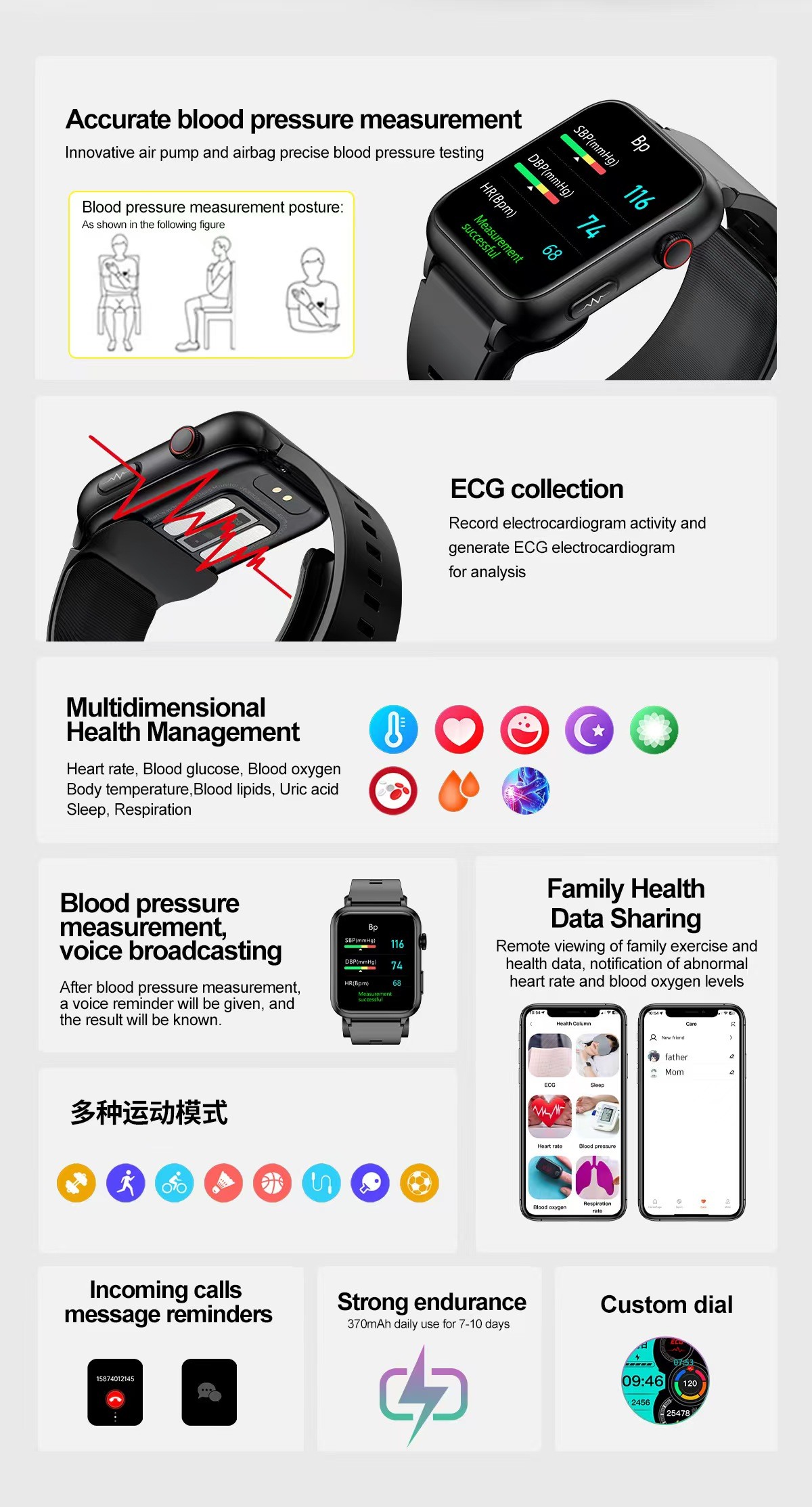 TK63 1.91 Inch Smart Watch ECG And Blood Pressure Sugar Air Pump Type