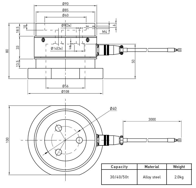 Miniature Strain Gauge Load Cell Compression Sensor of Alloy Steel 30t To 50t