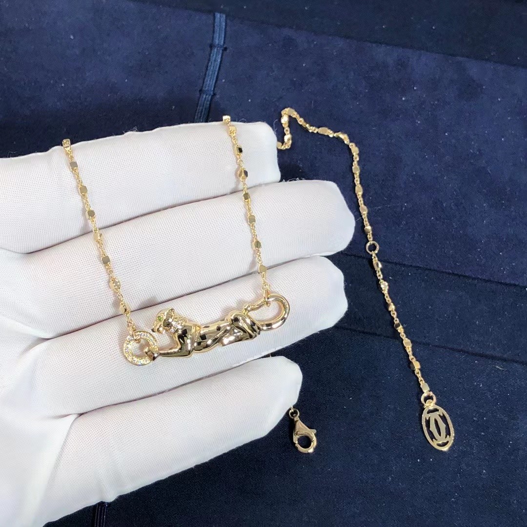 Car Tie 18k Gold PanthèRe De Car Tier Necklace Rose Gold Tsavorite Garnets VVS Diamonds