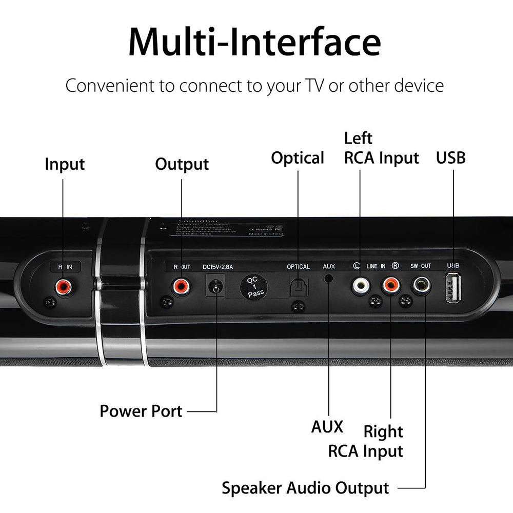 150W Wireless Bluetooth Soundbar , Subwoofer TV Soundbar For Home Theater