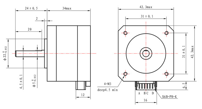 2 Phase 1.8 Degree DC Hybrid Stepper Motor 34mm Length NEMA 17 Precise Control