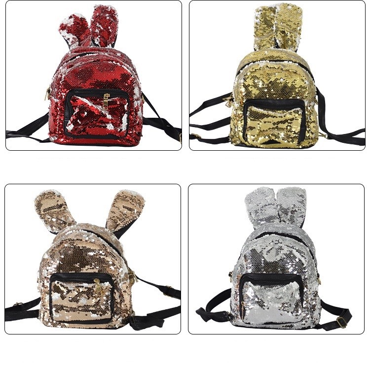 Stylish Shiny Sublimation Sequin Backpack With Rabbit Ear For Sublimation Printing