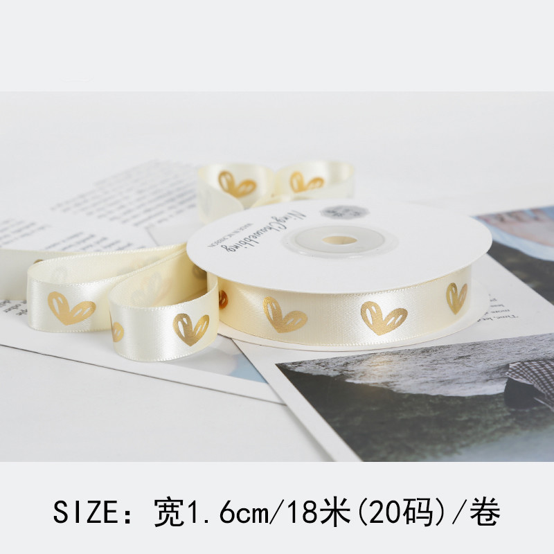 16mm Heart Pattern Gold Foil Printed Ribbon For Gift Packing And Decoration