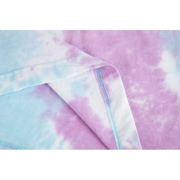 Pastel Tie-Dye T-Shirt with Contrast Rib Trim and Graphic Print - Unisex Basic Tee
