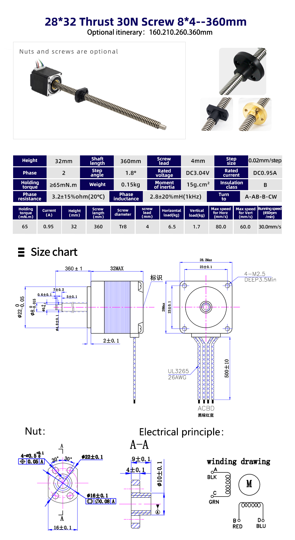 High Temperature Rise Nema 8/11/14/17/23 Micro Lead Screw Linear Actuator Stepper Motor