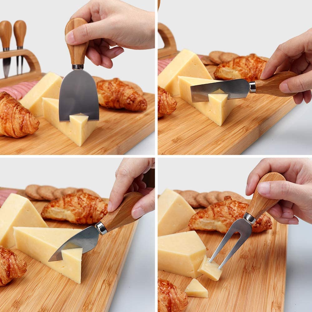 Bamboo Cheese Board Set with Cutlery Drawer Rectangle Bamboo Plate and Cheese Knife Set