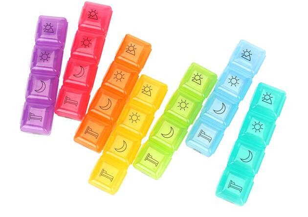 28 compartment column shape plastic pill storage box with pill crush box, Conventional eco-friendly 4 grids plastic trav