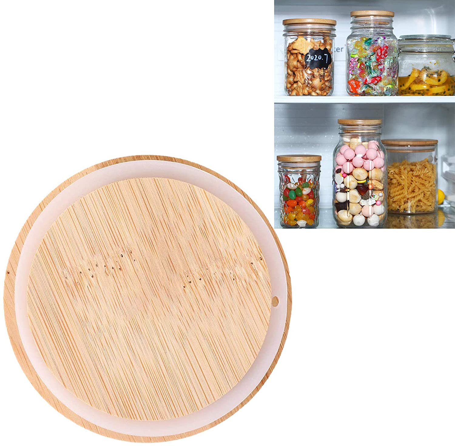 Custom Wooden Mason Jar Lids Reusable Bamboo Mason Canning Lids Compatible with Wide Mouth Mason Jar Canning Jar