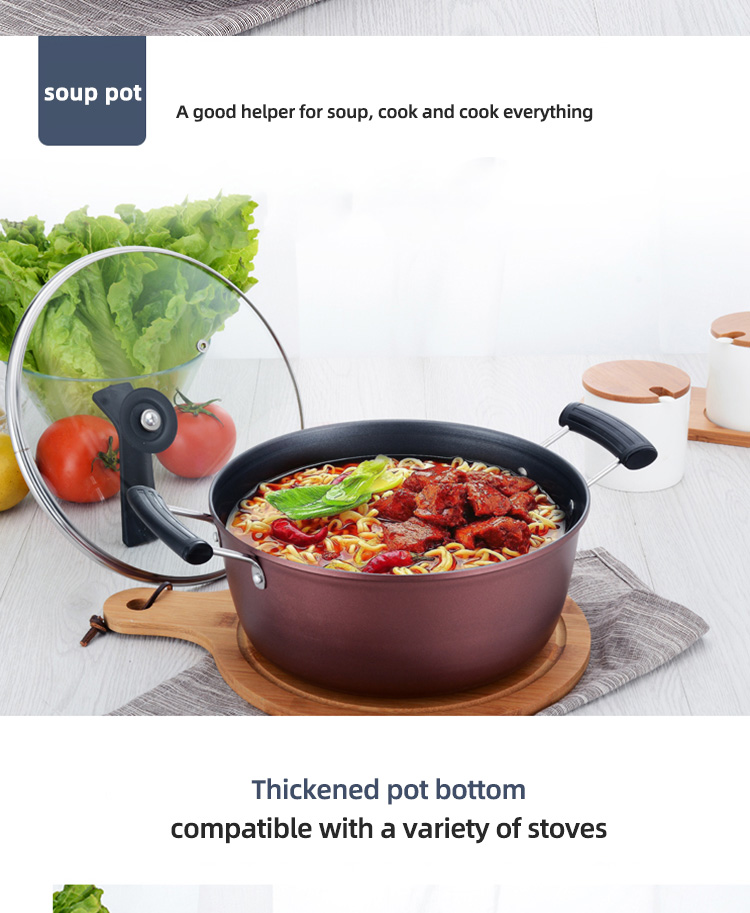 6 Pieces Red Cast Iron Cookware Set Nonstick Soup Pots For Kitchen