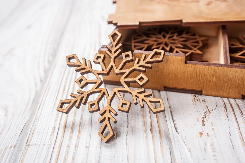 Personalized christmas ornaments Wooden snowflakes Set of 16 snowlakes Snowflake ornament