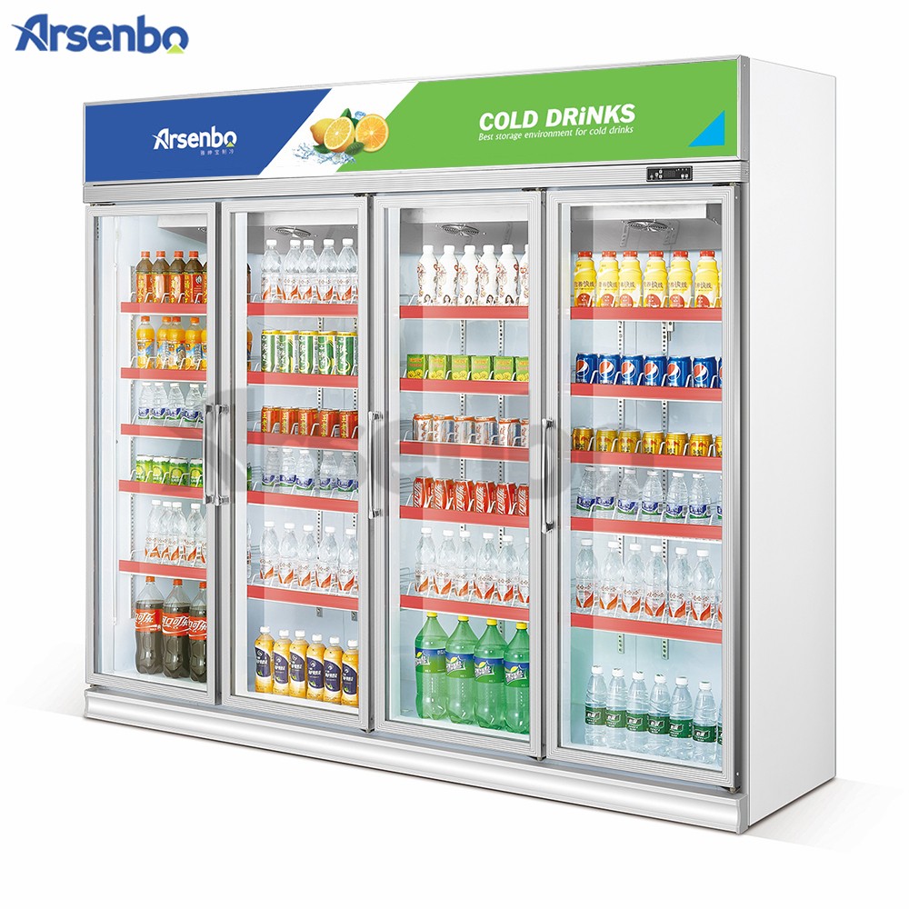 Upright 4 Door Commercial Display Drink Fridge 1000L SS304 Material