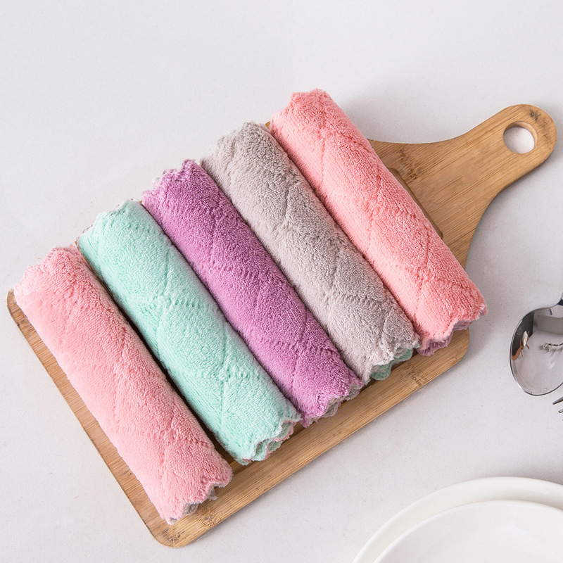 Thickened Coral Fleece Dishcloth Microfiber for Household Cleaning Sustainable Pattern