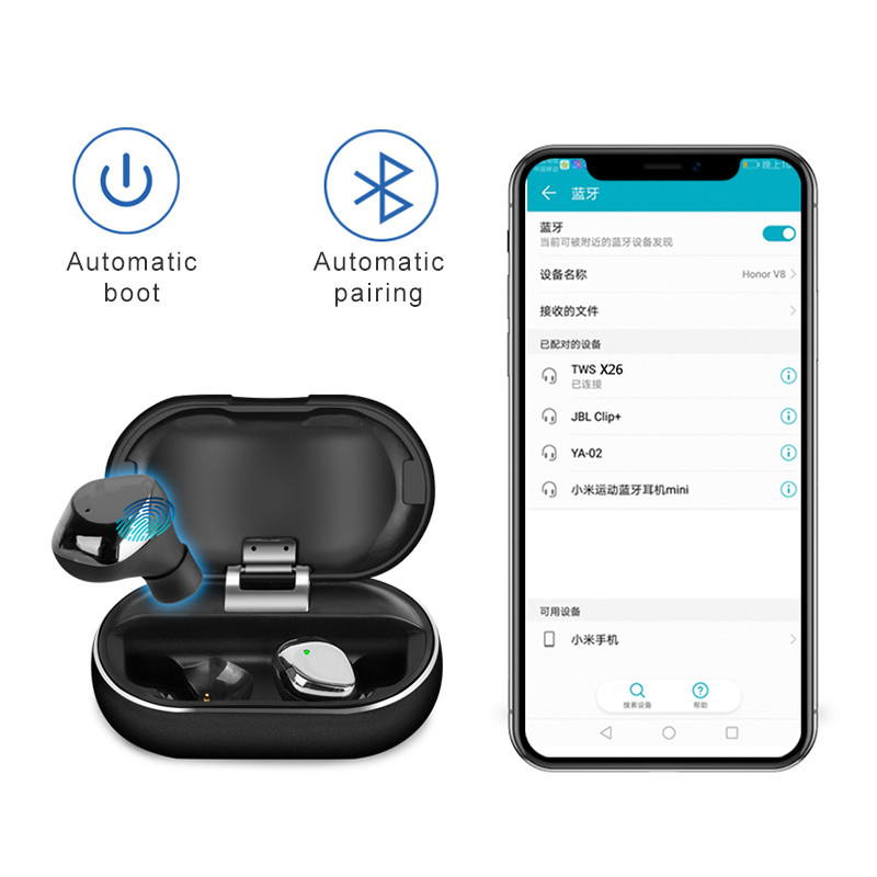 Automatic Pairing Tws Wireless In Ear Earphones Buds With 800mah Charging Case