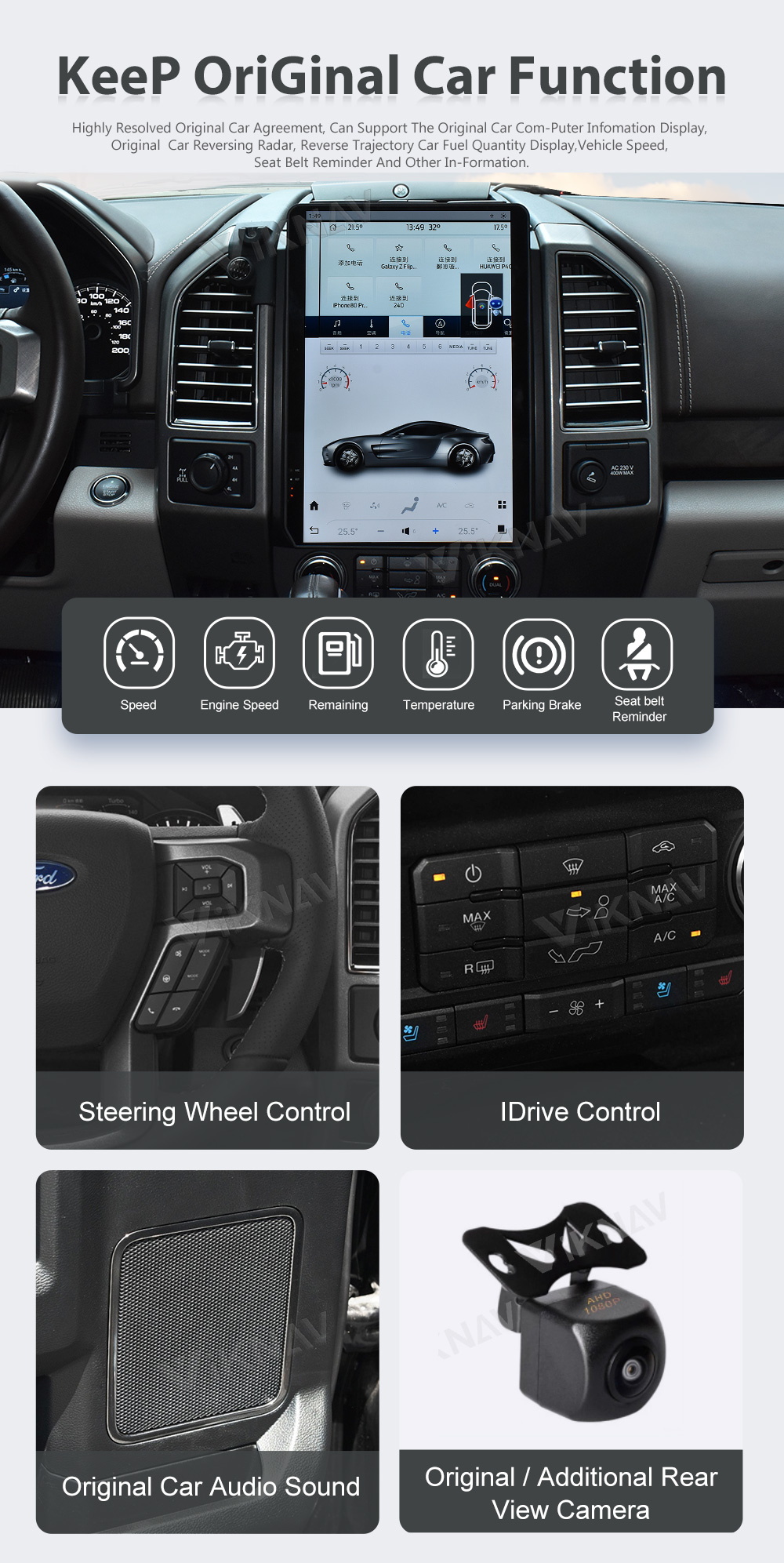 Android Auto Head Unit For Ford Raptor F150 F250 / F350 / F450 2015-2020 Touch Screen 14.5 Inch GPS Navigation Carplay