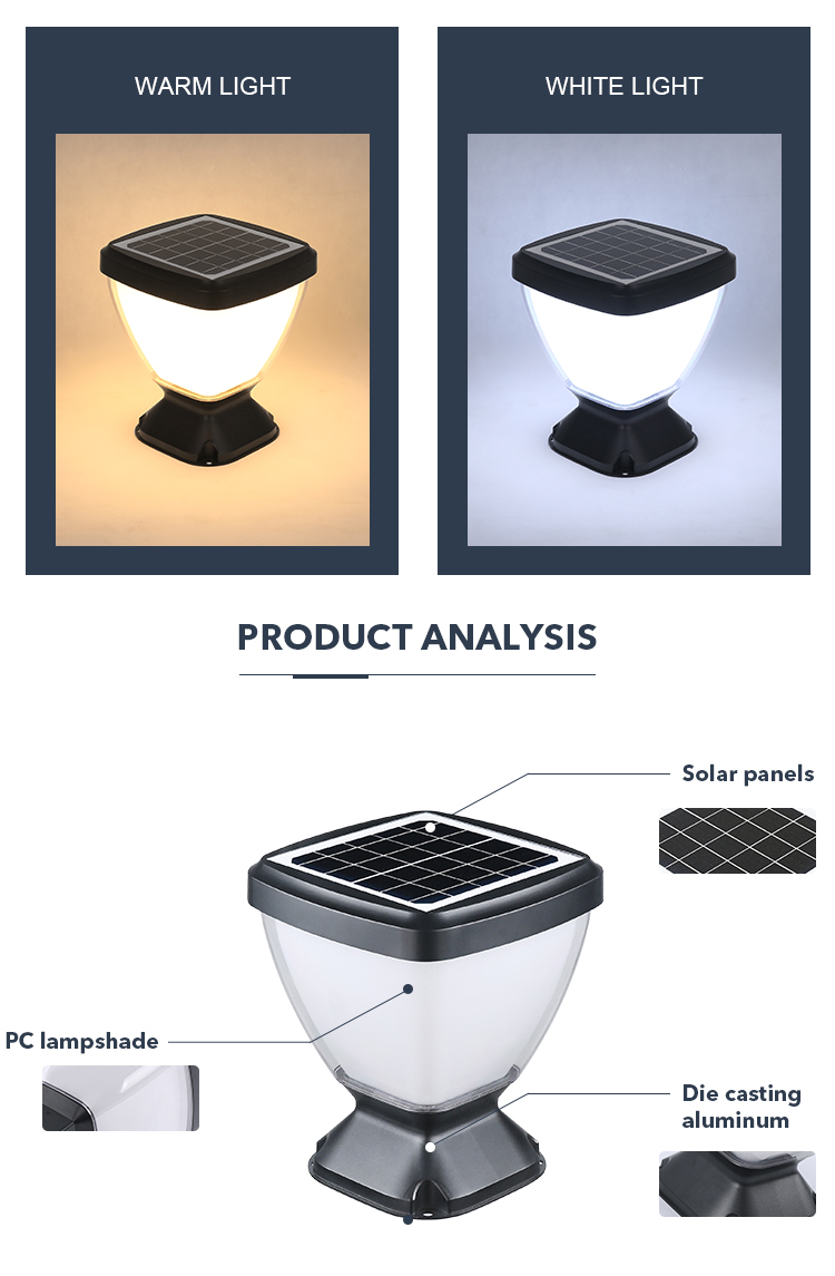 3000K 6500K Light Control Solar Pillar Lighting Solar lantern lamp for Landscape Decorative