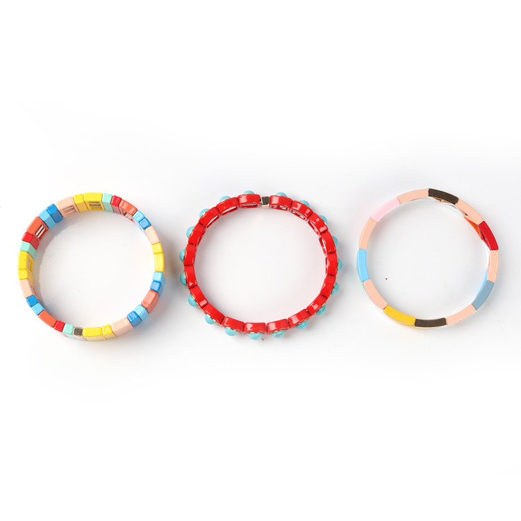 Multi Stack 3pcs Tile Bead Bracelet Colorful For Women And Men