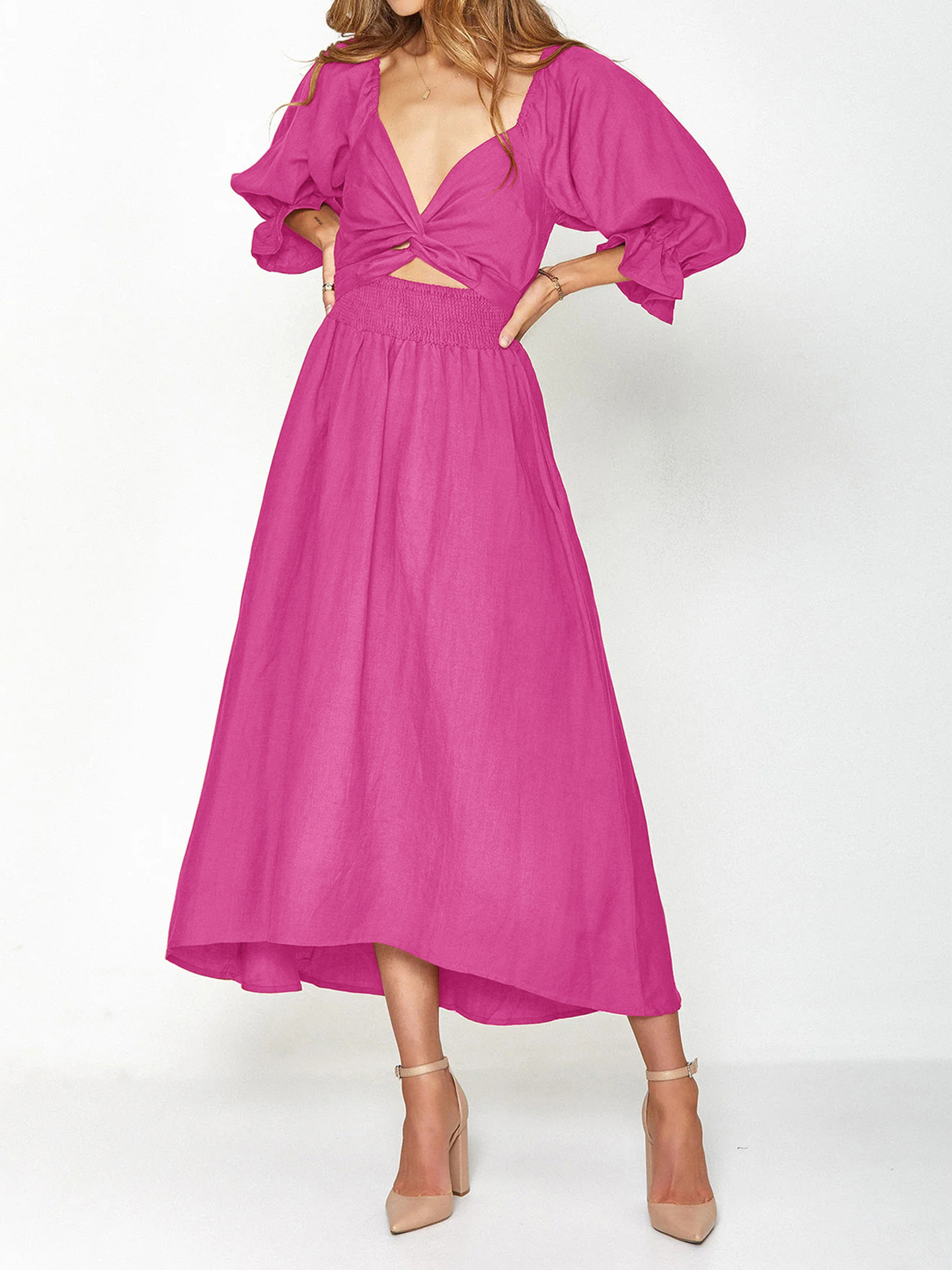 Short Sleeve V-Neck Dresses For Ladies Casual Dresses Knee-Length