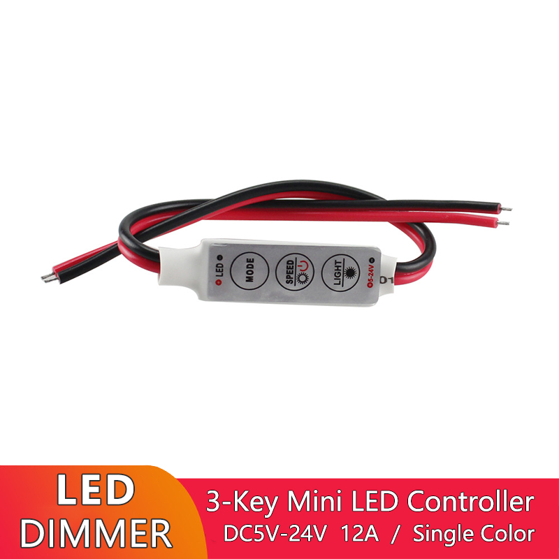 3 Key LED Mini Controller 5V 12V 24V For 5050 3528 Single Color LED Strip Light