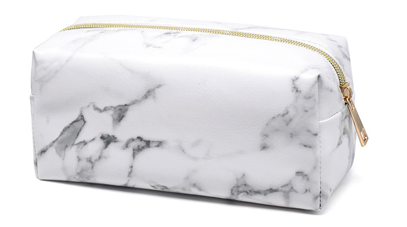 Fashion Custom Logo Portable White Marble Cosmetic Bag Luxury