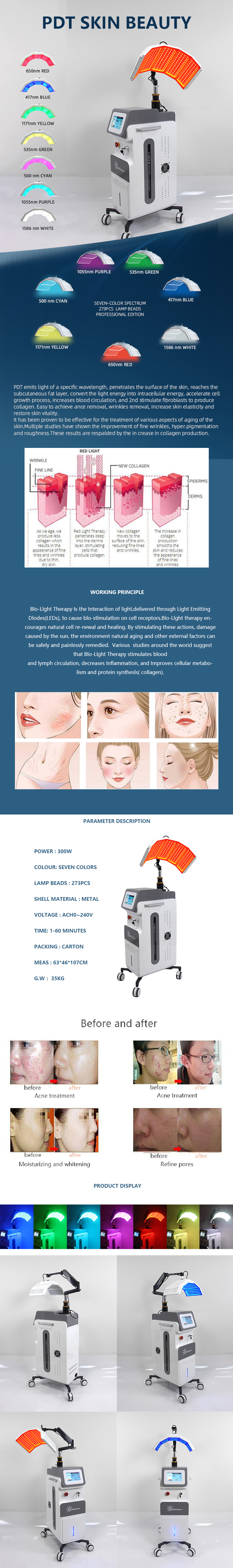 Oem White 10 In 1 PDT LED Light Therapy Machine For Various Skin Problems