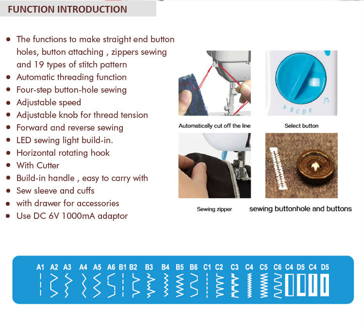 Main Material ABS Metal Lightweight 19 Stitches Automatic Sewing Machine for Jeans