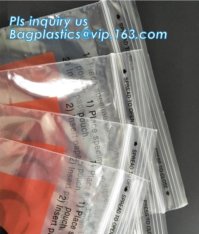 Laboratory Medical biohazard lab plastic specimen transport bag with double pouches, embossed reclosable biohazard speci