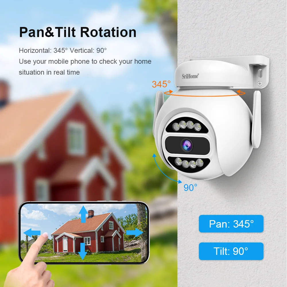 SriHome 4MP Built-In Mic & Speaker, Supports Two-Way Audio Outdoor Mini Ptz Motion Detection And Humanoid Alarm Camera