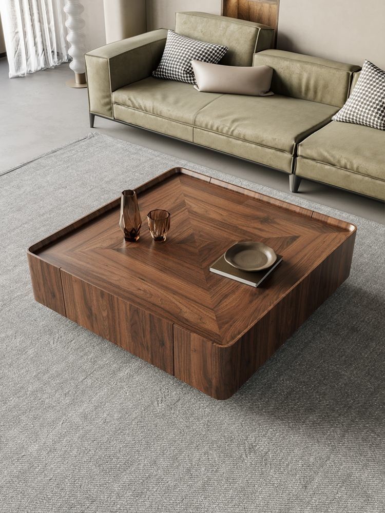 Black Walnut Coffee Table Nordic Light Luxury Square Tea Table For Lobby Office