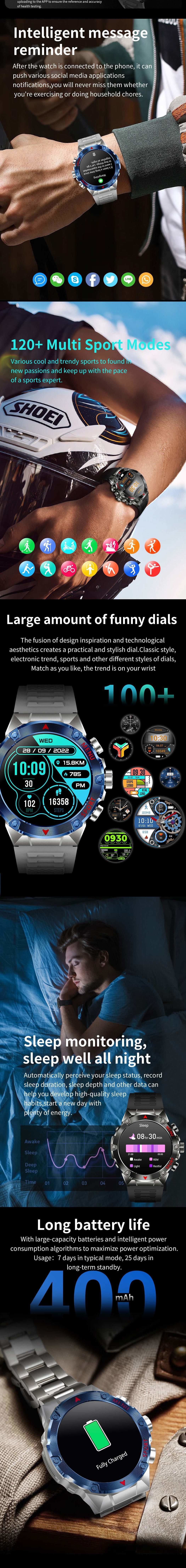 H27 Smart Watch Outdoor Sports 1.43inches Amloed BT Call 400mah Battery Health Heart Rate