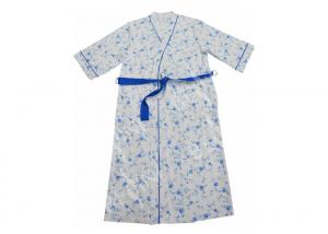 Buy cheap Ladies Cotton Jersey Blue Floral Printed Bath Robe Kimono Wrap Blue Piping 3/4 Sleeve product