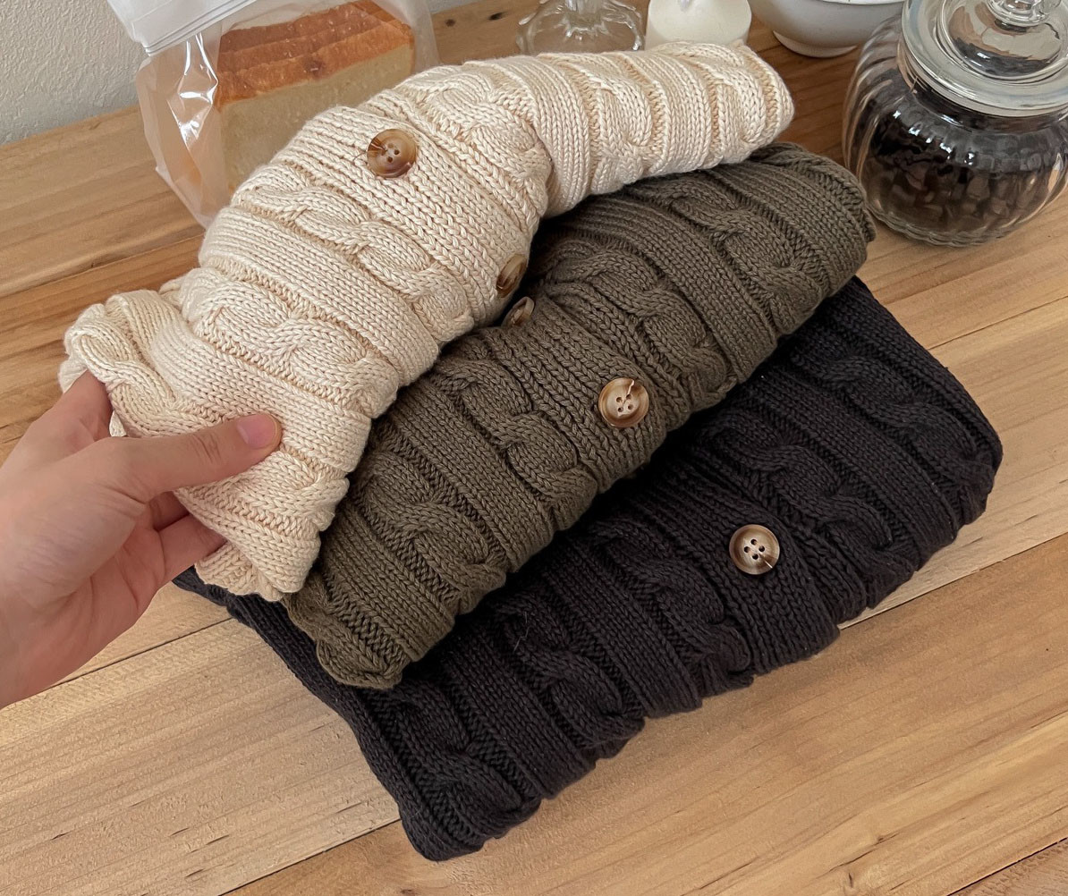 Mommy And Me Chunky Knitted Sweater Cardigan Cotton Thick Winter Hand Knit Button Down Sweater