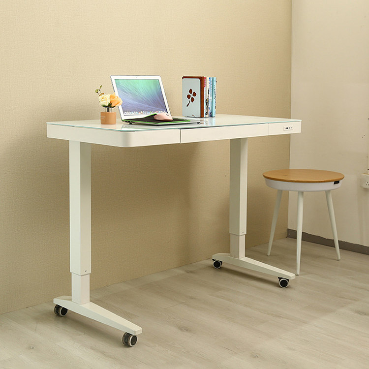 Modern Electric Height Adjustable Wooden Desk for Executive Directors in White and Black