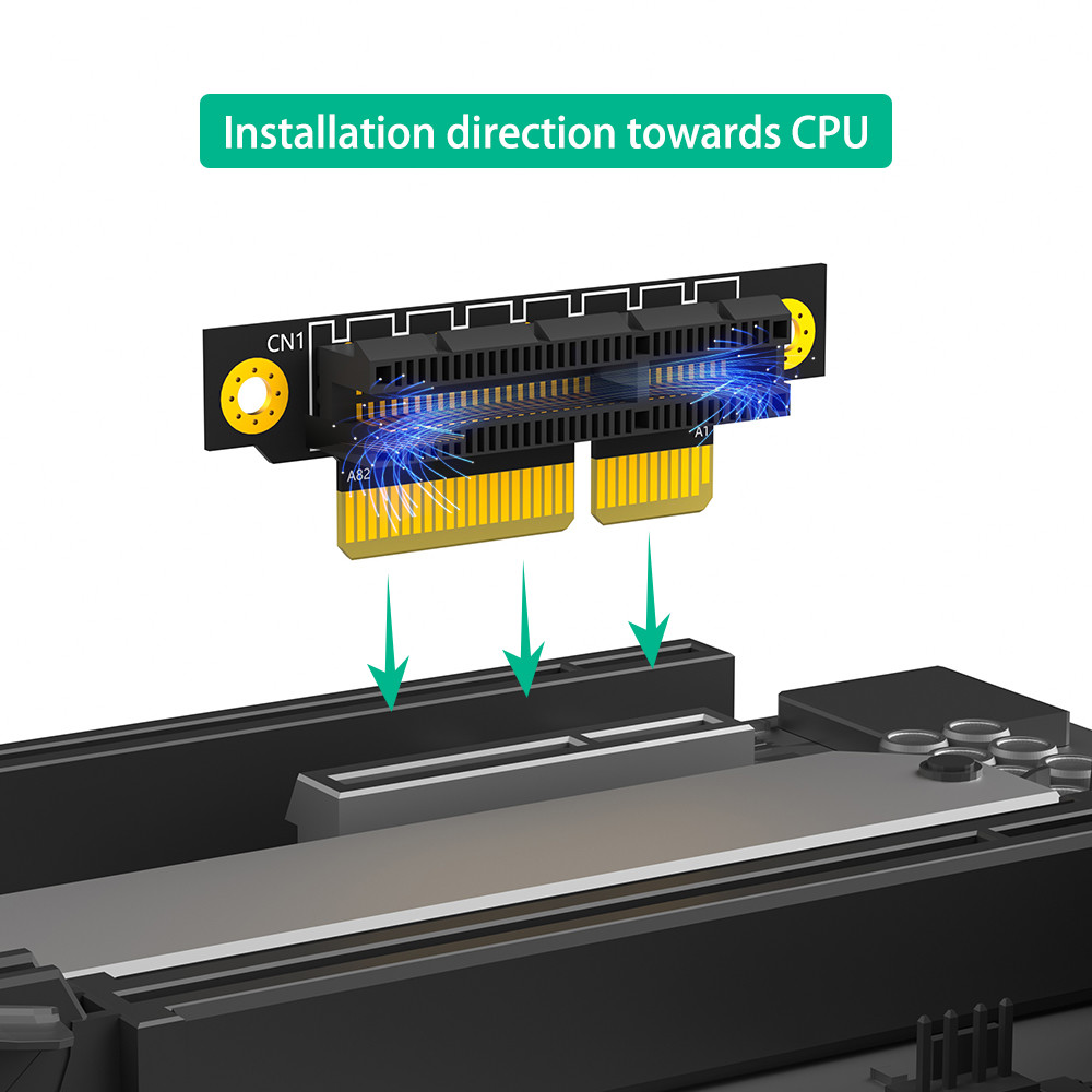 Reverse 90 Degree PCI-E 3.0 4X Slot To X4 Adapter Riser Card For 1U Server Case - Installation Direction Towards CPU