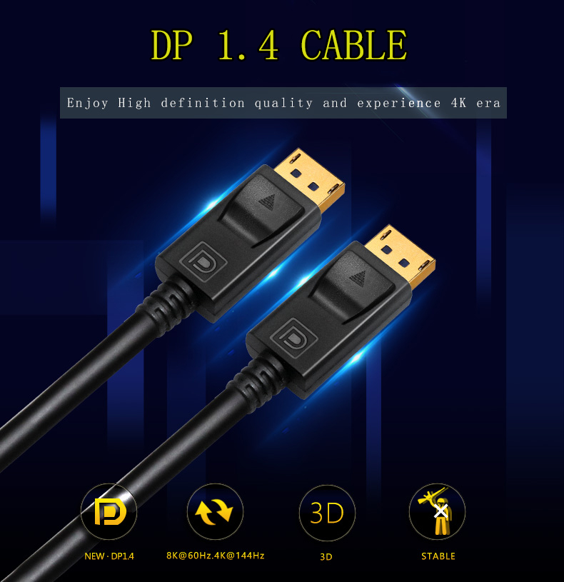 Hot Sell 1080p 4k 8K male to male dp1.4 display port cable