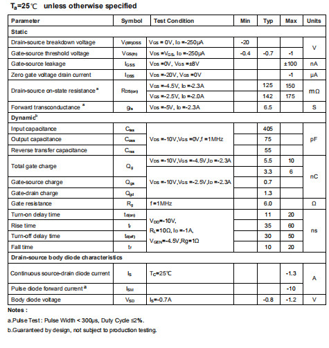 HXY2301-2.3A Mosfet Power Transistor