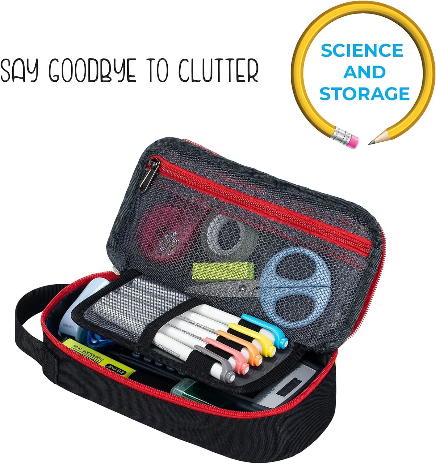 ECHSRT Large Pencil Case, Aesthetic Pen Pouch With Big Capacity, Minimalist Portable Stationery Bag With Handle For